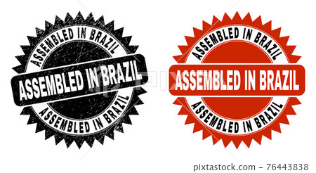 ASSEMBLED IN BRAZIL Black Rosette Stamp with Scratched Style ASSEMBLED IN BRAZIL Black Rosette Stamp with Scratched Style 76443838