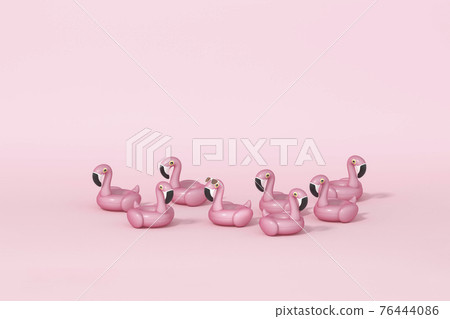 a lot of Pink Flamingo float, tropical bird shape inflatable swimming pool ring on pastel pink background 3d rendering. 3d illustration Summer minimal concept. a lot of Pink Flamingo float, tropical bird shape inflatable swimming pool ring on pastel pink background 3d rendering. 3d illustration Summer minimal concept. 76444086