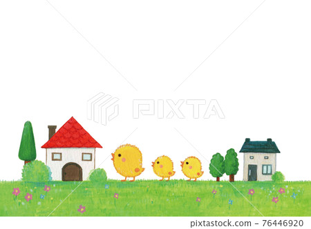 Illustration of chicks moving to a big house Illustration of chicks moving to a big house 76446920