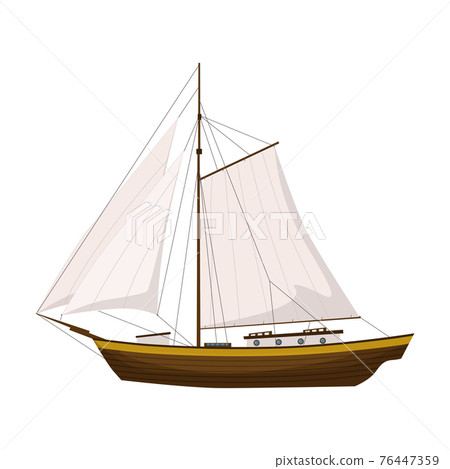 Sailing boat . Vector color illustration. Isolated. Cartoon style Sailing boat . Vector color illustration. Isolated. Cartoon style 76447359
