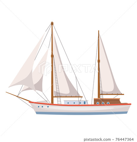 Sailing boat . Vector color illustration. Isolated. Cartoon style Sailing boat . Vector color illustration. Isolated. Cartoon style 76447364