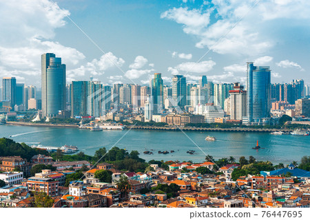 Xiamen, China city skyline from Gulangyu Island 76447695
