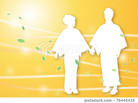 Yukata illustration silhouette couple 7 wind glitter yellow / orange Yukata illustration silhouette couple 7 wind glitter yellow / orange 76448438