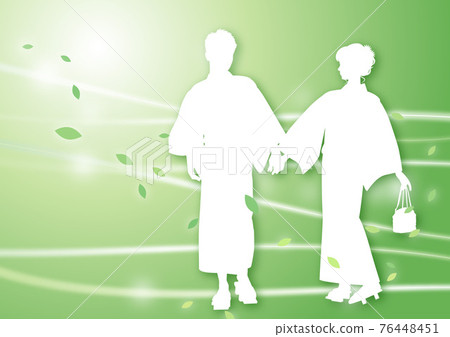 Yukata illustration silhouette couple 9 wind glitter green / green 76448451