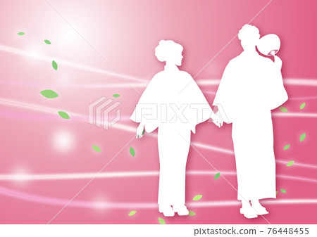 浴衣插圖剪影情侶 2 風閃光紅色/粉紅色 76448455