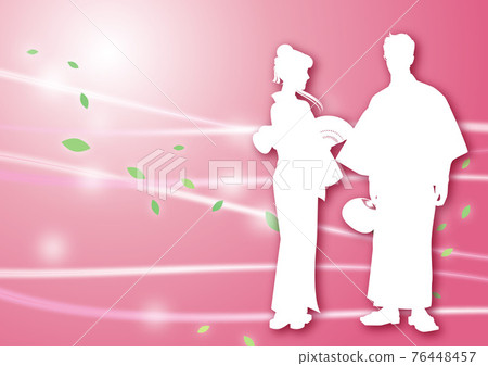 浴衣插圖剪影情侶 4 風閃光紅色/粉紅色 76448457