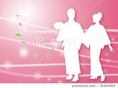 Yukata illustration silhouette couple 11 wind glitter red / pink 76448464