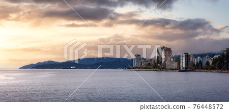 Panoramic View of a Modern City Buildings on the West Pacific Ocean Coast Panoramic View of a Modern City Buildings on the West Pacific Ocean Coast 76448572