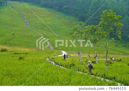 沿著入笠山的木棧道散步的遊客 沿著入笠山的木棧道散步的遊客 76449153