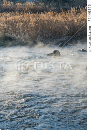 [Steam fog generated in Nakatsugawa in the early morning of January] 76449366