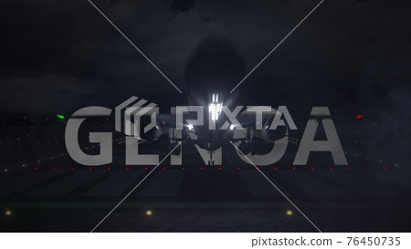 Airliner taking off from the airport runway and GENOA city name, 3d rendering 76450735