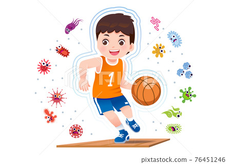 Asian boy play basketball to good healthy. 76451246