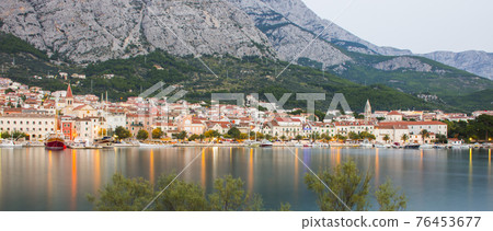 Panoramic view of Makarska and Adriatic Sea - Makarska, Dalmatia, Croatia Panoramic view of Makarska and Adriatic Sea - Makarska, Dalmatia, Croatia 76453677