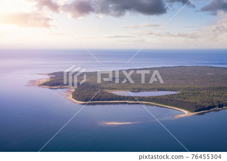 Aerial View from Airplane of Pacific Ocean West Coast 76455304