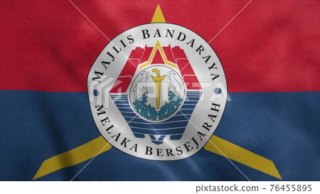 Melaka City, Malaysia flag waving in the wind. 3d illustration Melaka City, Malaysia flag waving in the wind. 3d illustration 76455895