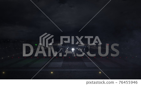 Plane taking off from the airport and DAMASCUS city name. 3d rendering Plane taking off from the airport and DAMASCUS city name. 3d rendering 76455946