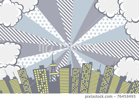 Comic art style monochrome background city frame material 76458493