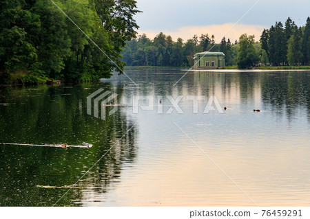 View of a lake with pavilion of Venus on Island of Love in Gatchina park, Russia View of a lake with pavilion of Venus on Island of Love in Gatchina park, Russia 76459291