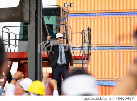 Worker people clap hands after finishing up a meeting outdoor, Successful diversity group of business people, Teams success. 76460497