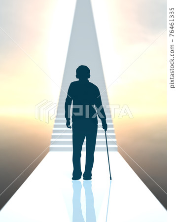 Future of elderly men Silhouette whole body Long stairs CG illustration vertical Future of elderly men Silhouette whole body Long stairs CG illustration vertical 76461335