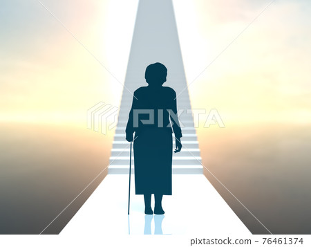 Future of elderly women Silhouette whole body Long stairs CG illustration side Future of elderly women Silhouette whole body Long stairs CG illustration side 76461374