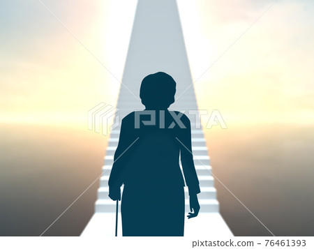 老年婦女的未來剪影上身長樓梯旁邊 CG 插圖 76461393