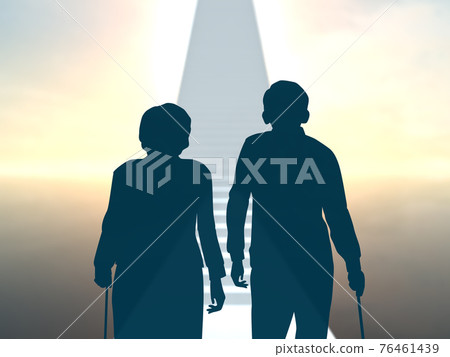 Future of elderly men and women Silhouette upper body long stairs CG illustration side 76461439