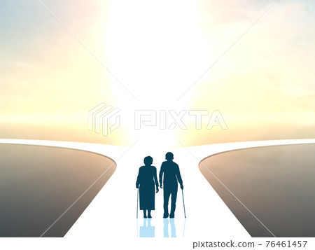老年男女的未來剪影小岔路口CG插畫側 老年男女的未來剪影小岔路口CG插畫側 76461457