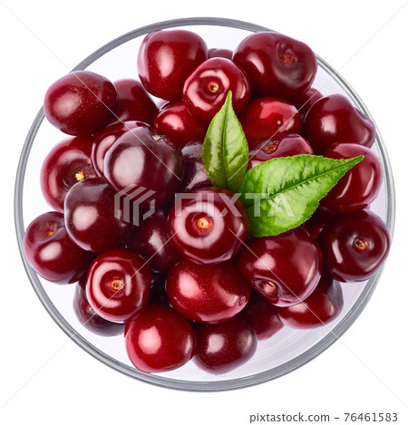 glass bowl of sweet cherry fruits isolated on white background glass bowl of sweet cherry fruits isolated on white background 76461583