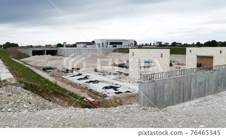 Highway construction site view. Civil engineering Highway construction site view. Civil engineering 76465345