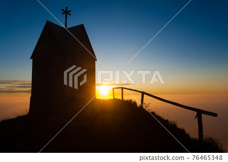 Dawn at the little church, mount Grappa landscape, Italy Dawn at the little church, mount Grappa landscape, Italy 76465348