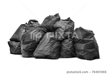 Black garbage bags stack or Waste plastic bags isolated on white background Black garbage bags stack or Waste plastic bags isolated on white background 76465908