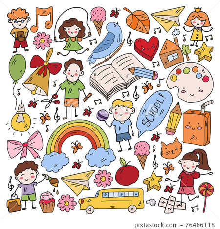 Small children play and grow. Kindergarten. Online education. 76466118
