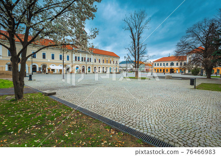 Beautiful street view in Sfantu Gheorghe city center, Transylvania, Romania 76466983
