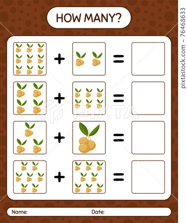 How many counting game with longan. worksheet for preschool kids, kids activity sheet, printable worksheet 76468633