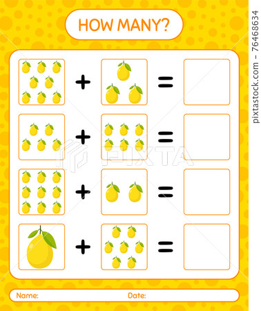 How many counting game with lemon. worksheet for preschool kids, kids activity sheet, printable worksheet 76468634