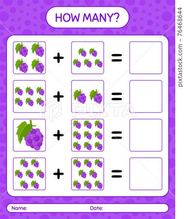 How many counting game with grape. worksheet for preschool kids, kids activity sheet, printable worksheet 76468644