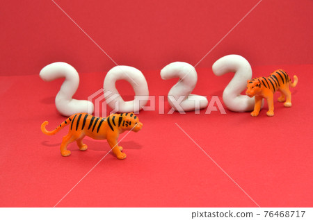 2022 New Year's card material with red background, tiger year 2022 New Year's card material with red background, tiger year 76468717