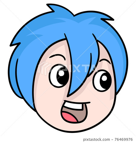 short blue haired girl head with a surprised face. doodle icon drawing short blue haired girl head with a surprised face. doodle icon drawing 76469976