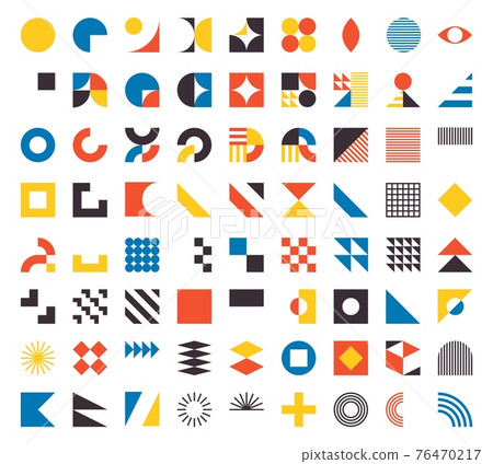 Bauhaus elements. Modern geometric abstract shapes in minimal style. Brutalism basic forms, lines, eye, circles and patterns, art vector set Bauhaus elements. Modern geometric abstract shapes in minimal style. Brutalism basic forms, lines, eye, circles and patterns, art vector set 76470217