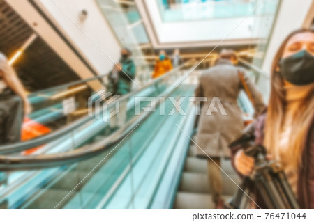 Bokeh Shopping mall background. Interior of retail centre store in soft focus. People shopping in modern commercial mall center. Fashion market hall. Bokeh Shopping mall background. Interior of retail centre store in soft focus. People shopping in modern commercial mall center. Fashion market hall. 76471044