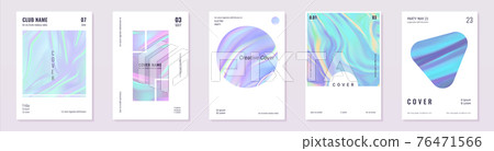 Holographic foil posters. Realistic minimal iridescent invitation banners. Purple mesh hologram flyers with geometric shapes and lettering. Creative covers set. Vector vibrant texture Holographic foil posters. Realistic minimal iridescent invitation banners. Purple mesh hologram flyers with geometric shapes and lettering. Creative covers set. Vector vibrant texture 76471566