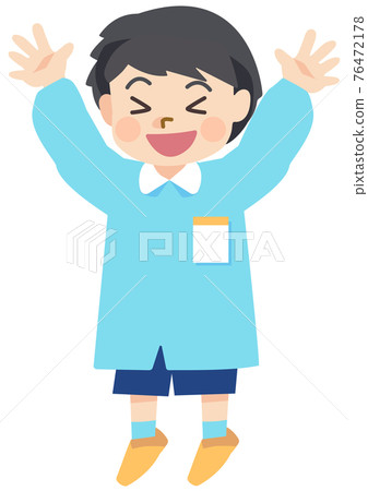 A kindergarten boy who spreads his hands and... - Stock Illustration ...