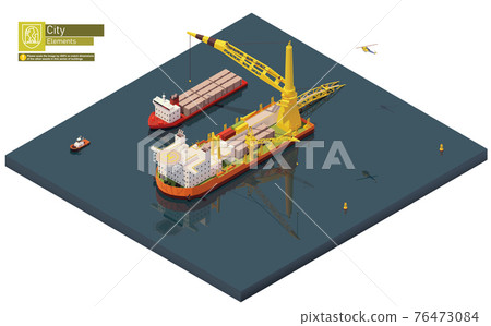 Vector isometric pipe laying vessel, pipe lay ship Vector isometric pipe laying vessel, pipe lay ship 76473084
