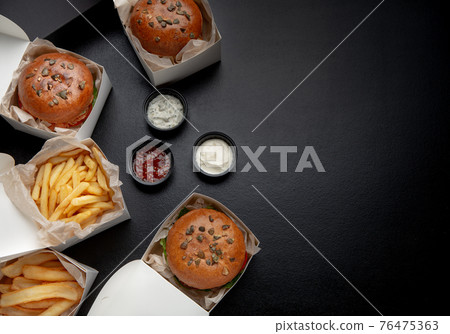 Covid-19 outbreak and order lunch for remote work at home, delivery, good offer or ad of meal 76475363