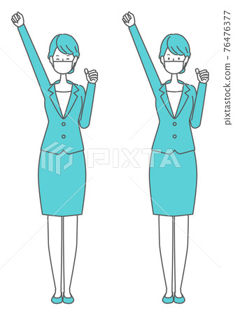 A woman in a suit wearing a mask who works hard and supports A woman in a suit wearing a mask who works hard and supports 76476377