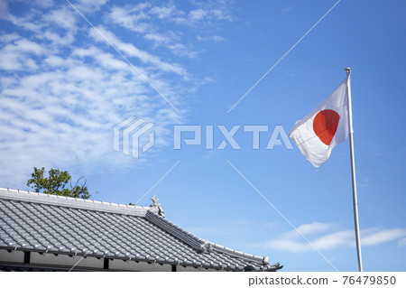 The national flag is shining in the blue sky 76479850