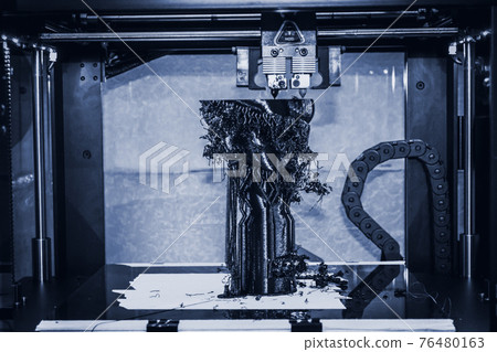 3D printer printing black shapes close-up Automatic three dimensional 3d printer 3D printer printing black shapes close-up Automatic three dimensional 3d printer 76480163
