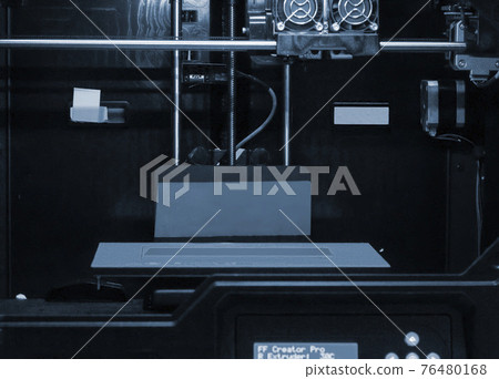 Empty 3d front printer inside. Blue backlight. Progressive modern 76480168