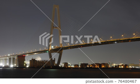 Night view of the Meiko Triton (Meiko Chuo Ohashi) and Nippon Steel Nagoya Works 76480467